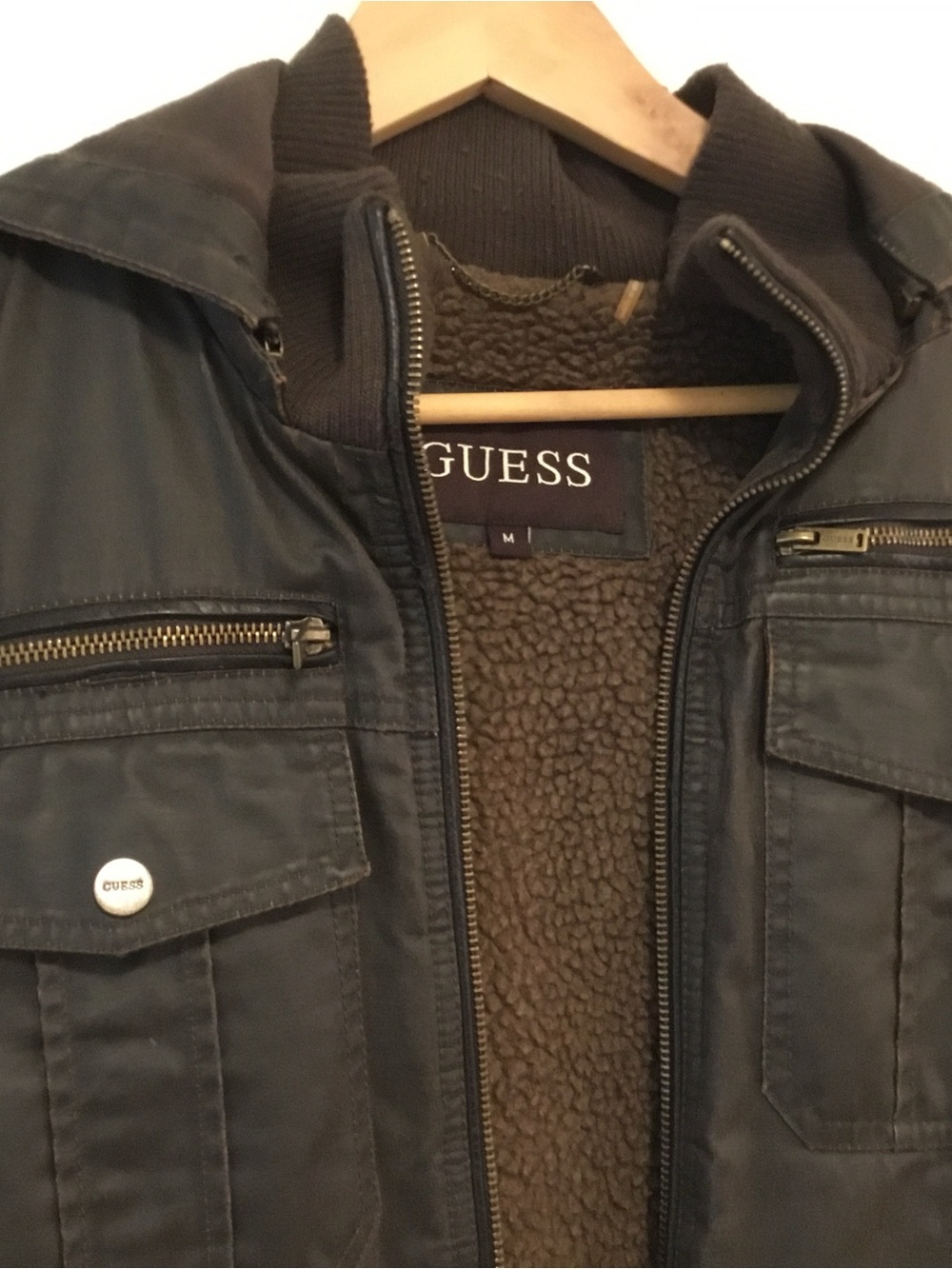 GUESS Men’s Brown Sherpa-Lined Military Field Jacket